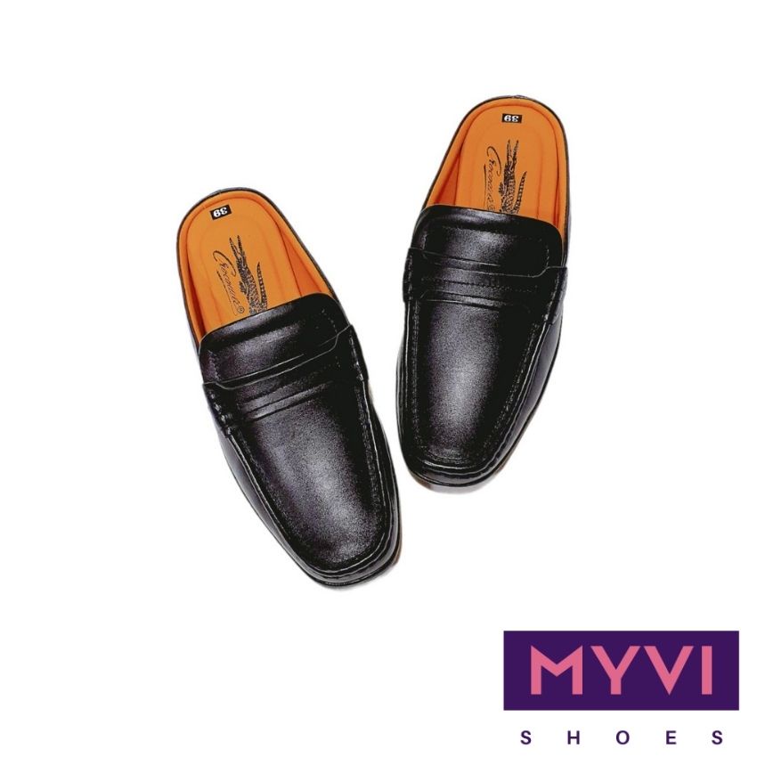 Giày Sục Da Bò Thật Nam Trung Niên, Mũi Vuông, Trang Trí Vintage Cổ Điển & Logo Cá Sấu (Đen) - MyVi Shoes | BigBuy360 - bigbuy360.vn
