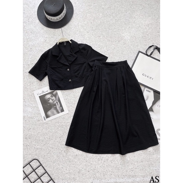 ⚡️BÁN SỈ⚡️Set áo cổ vest dáng lửng phối chân váy | BigBuy360 - bigbuy360.vn