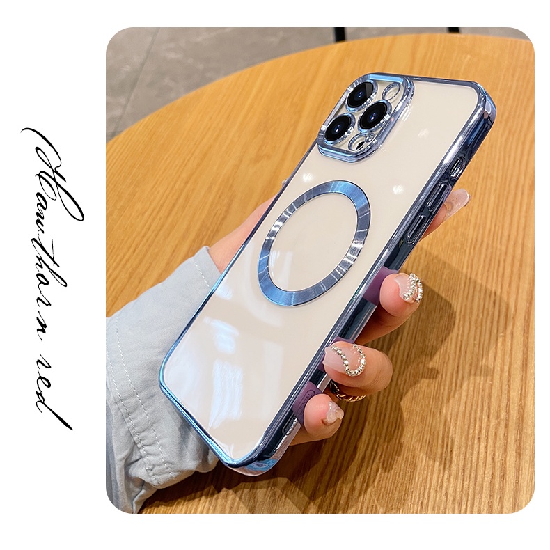 Ốp Điện Thoại Trong Suốt Chống Sốc Mạ Điện Từ Tính Cho iPhone11 pro max 12 pro max 13 pro max 14 plus 14 pro max