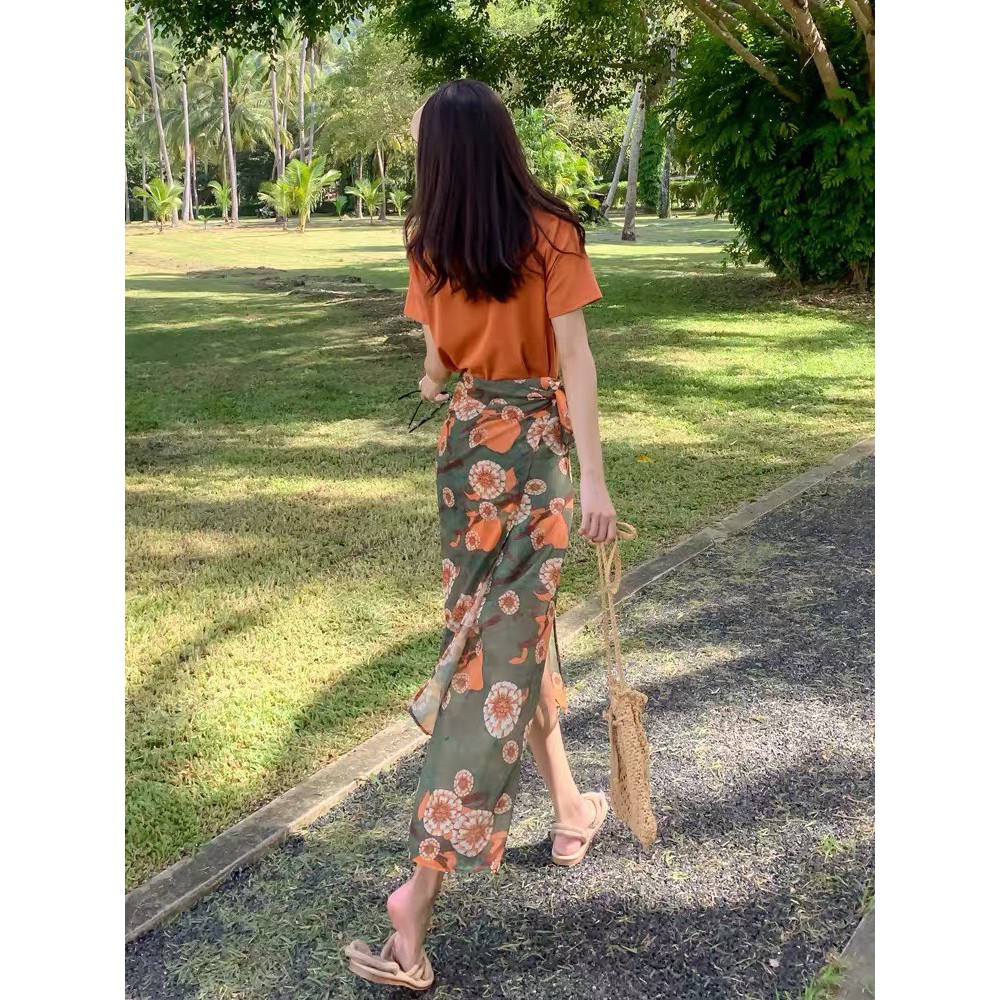 SET ÁO PULL CAM MIX CHÂN VÁY HOA | BigBuy360 - bigbuy360.vn