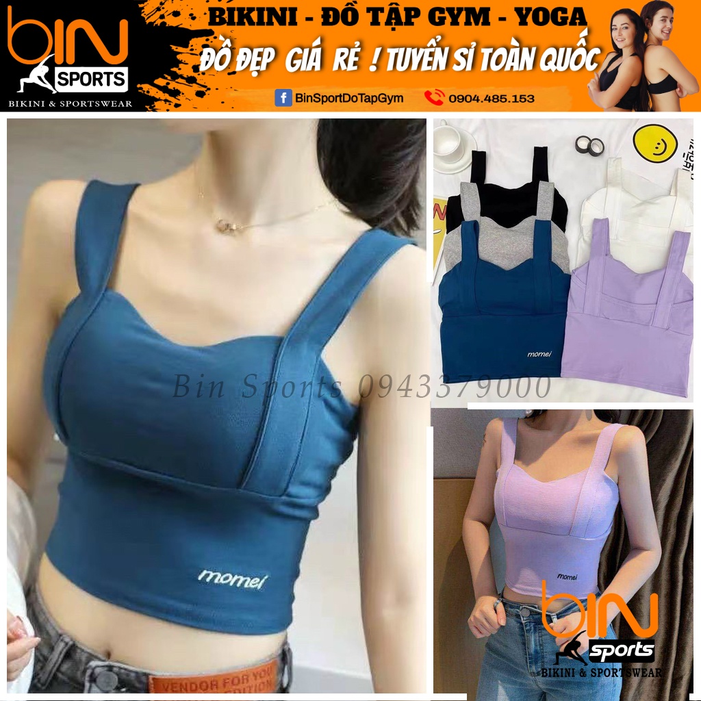 Aó tập gym nữ, áo crop bảng to kèm mút sẵn Bin Sports A090