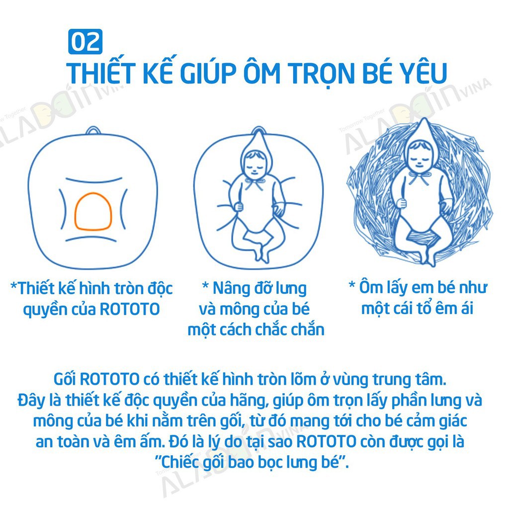 Gối chống trào ngược cho bé Rototo Bebe, gối chống trào Hàn Quốc cho trẻ sơ sinh - Monnie Kids