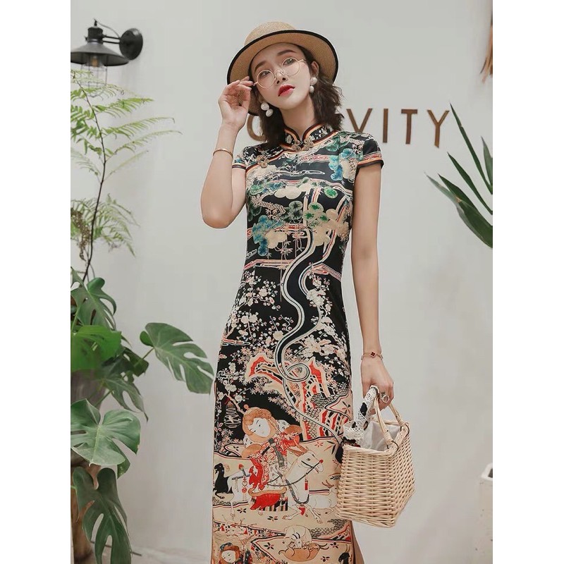 Sườn xám hoạ tiết