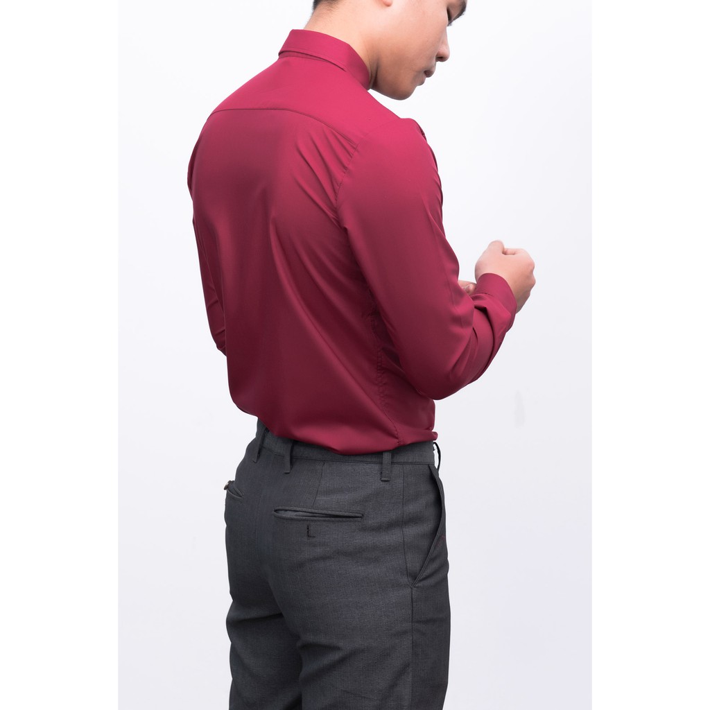 Áo sơ mi nam Kojiba dáng ôm body màu đỏ đô dài tay vải chống nhăn