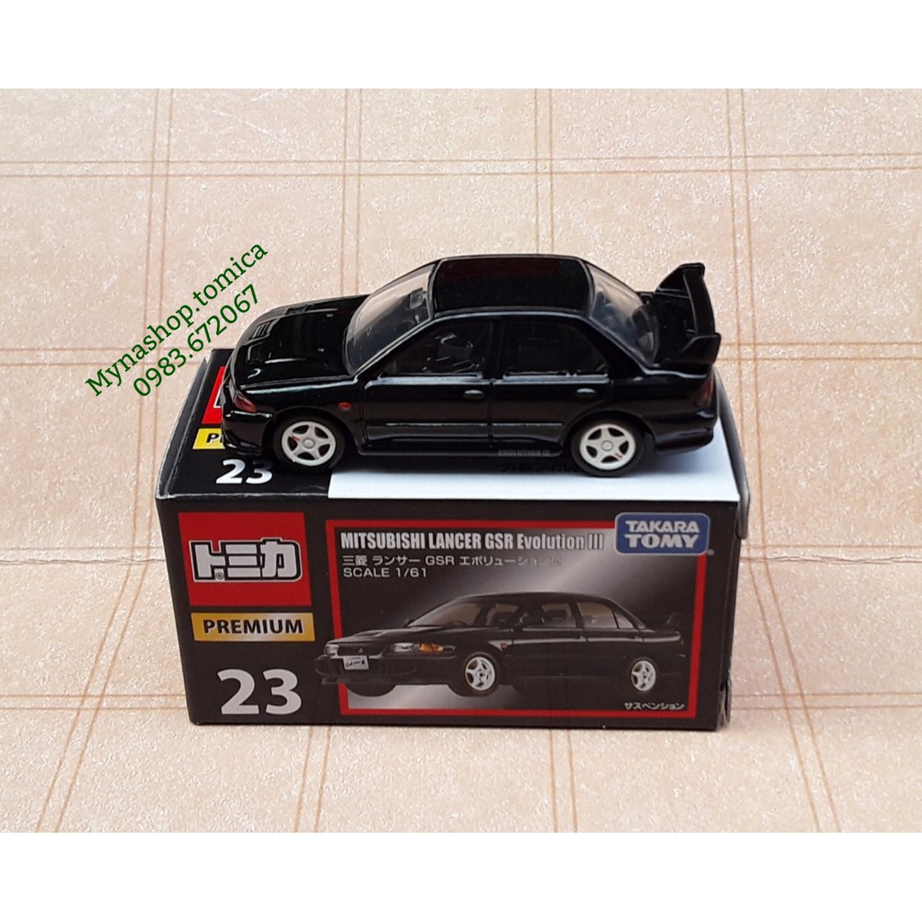 Xe mô hình tĩnh tomica premium - Mitsubishi Lancer GSR Evolution III - xe kèm hộp như hình - tặng hộp nhựa PVC