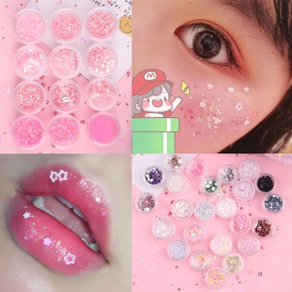 Sét kim tuyến 12 ô -Nhũ mắt gilter kim tuyến trang điểm Make up Phong cách Korea - Hoặc trang trí móng tay Nail.