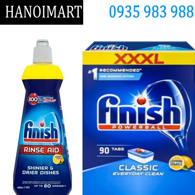 Combo 90 Viên rửa bát Finish Classic+ Nước làm Bóng Finish 400ml