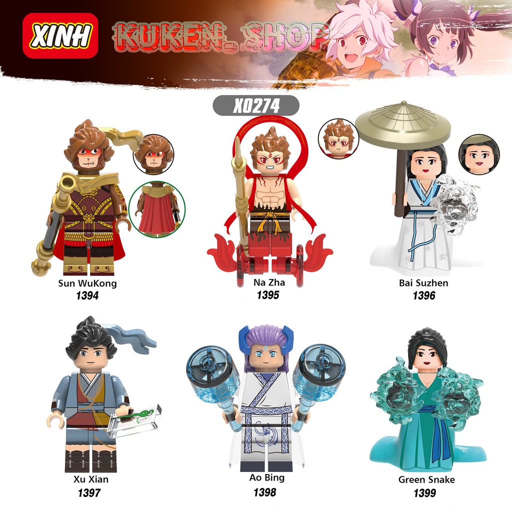 Minifigures Lắp Ráp Nhân Vật  Tôn Ngộ Không Na Tra Thanh Xà Bạch Xà Mẫu Ra Siêu Đẹp X0274