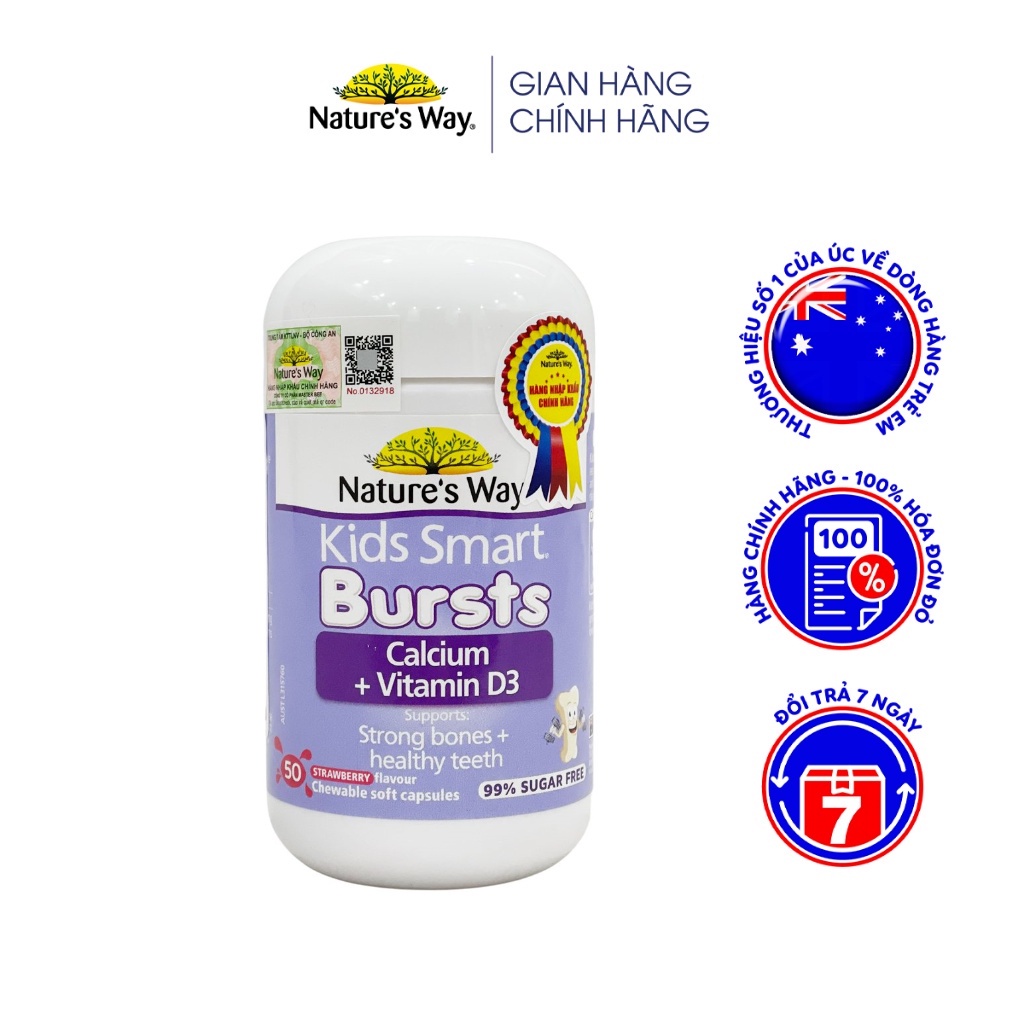 Nature’s Way Kids Smart Calcium + Vitamin D3 Burstlets Bổ Sung Canxi, Tăng Chiều Cao Cho Bé Hộp 50 Viên