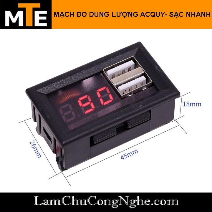 Mạch đo dung lượng acquy 12V hiển thị điện áp tích hợp sạc nhanh điện thoại 5V 2A