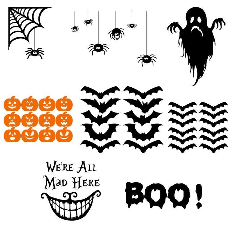 Sticker Dán Cửa Sổ Họa Tiết Ma / Dơi / Bí Ngô Trang Trí Halloween Kinh Dị DIY