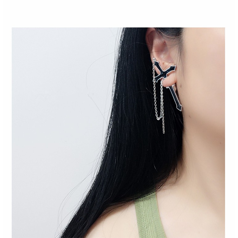 Cross Stud Earrings Chain Hip Hop Punk Earrings