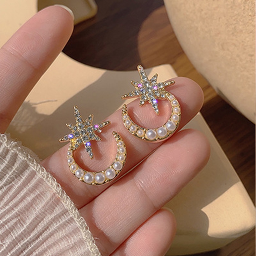 Bông tai bạc S925 Hoa tai kiểu dáng mặt trăng và ngôi sao không gây dị ứng da thời trang Hàn Quốc, Lemi accessories