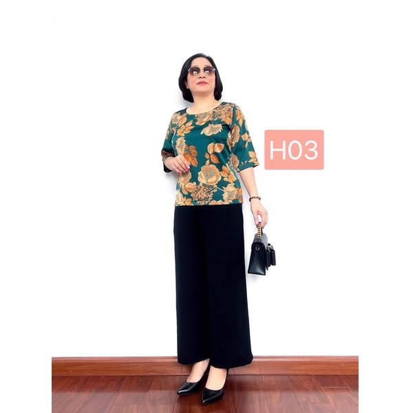 Bộ đồ Trung niên cho Bà cho Mẹ Áo lụa hàn châu Quần tơ đũi Cao Cấp