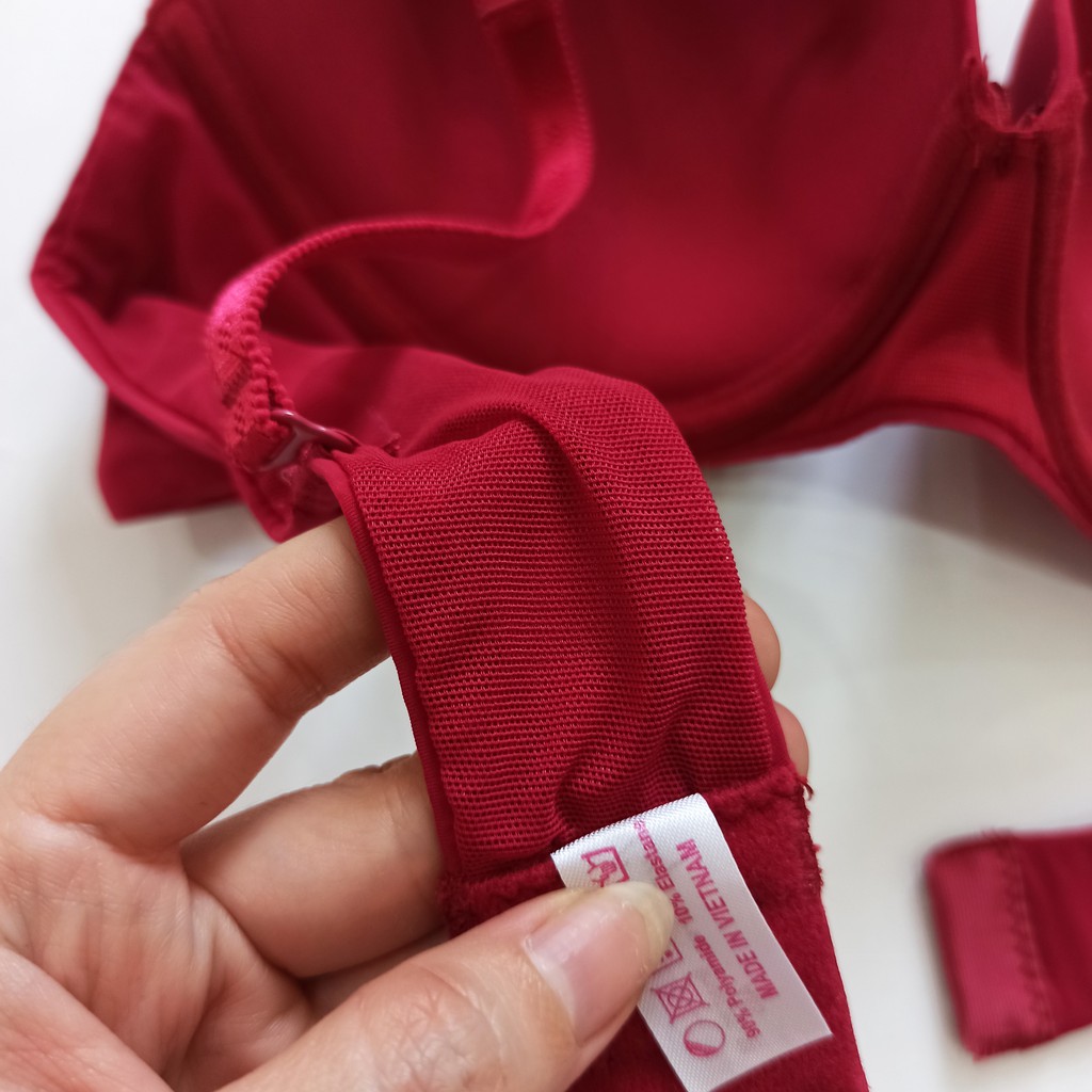 Áo ngực trơn mút mỏng cúp chéo màu đỏ đô 3 size 34,36,38 New 100%