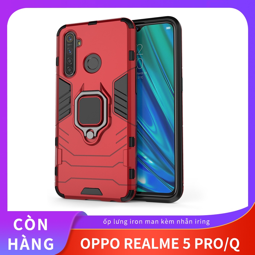 Ốp lưng Realme 5 Pro / Realme Q chống sốc iron man kèm nhẫn iring chống xem video tiện lợi