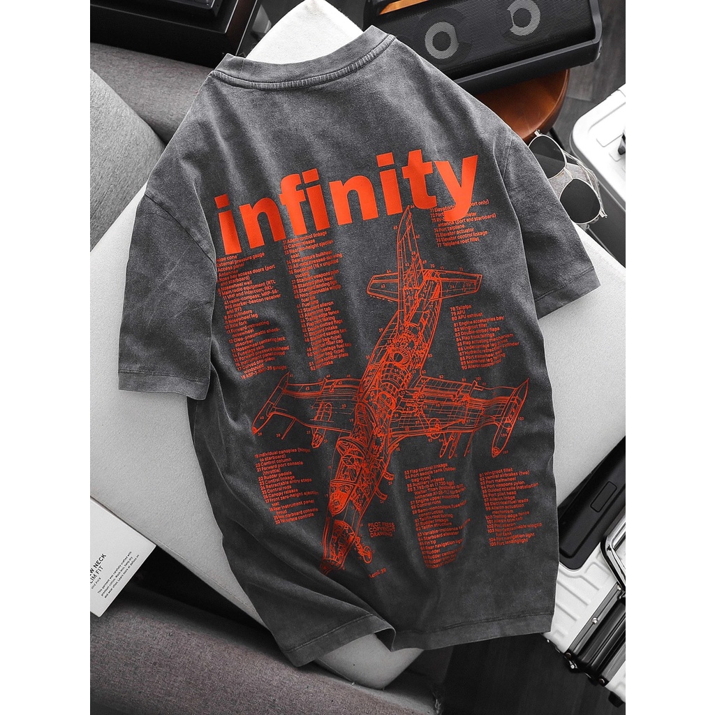 Áo thun wash tay lỡ nam nữ in hình AirCraft , Vải Cotton Form Oversize - SELECTED.STORE