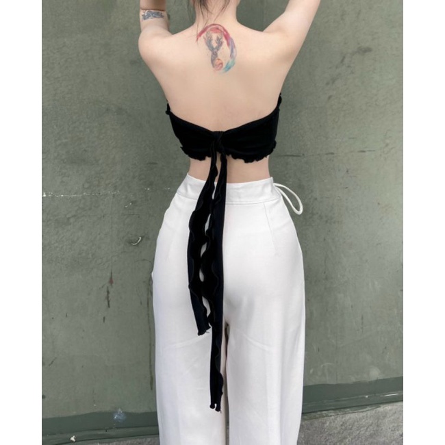 Áo ống vạt nhọn có dây trang trí đằng sau áo shop TieLi