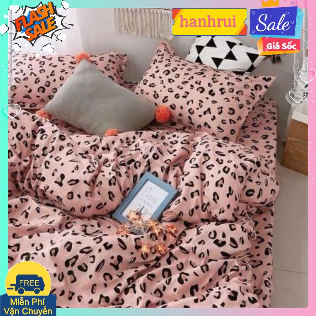 [Bộ ga gối hcm]Bộ ga gối 3 món, gồm 1 ga 2 vỏ gối nằm,vải cotton poly,da báo hồng