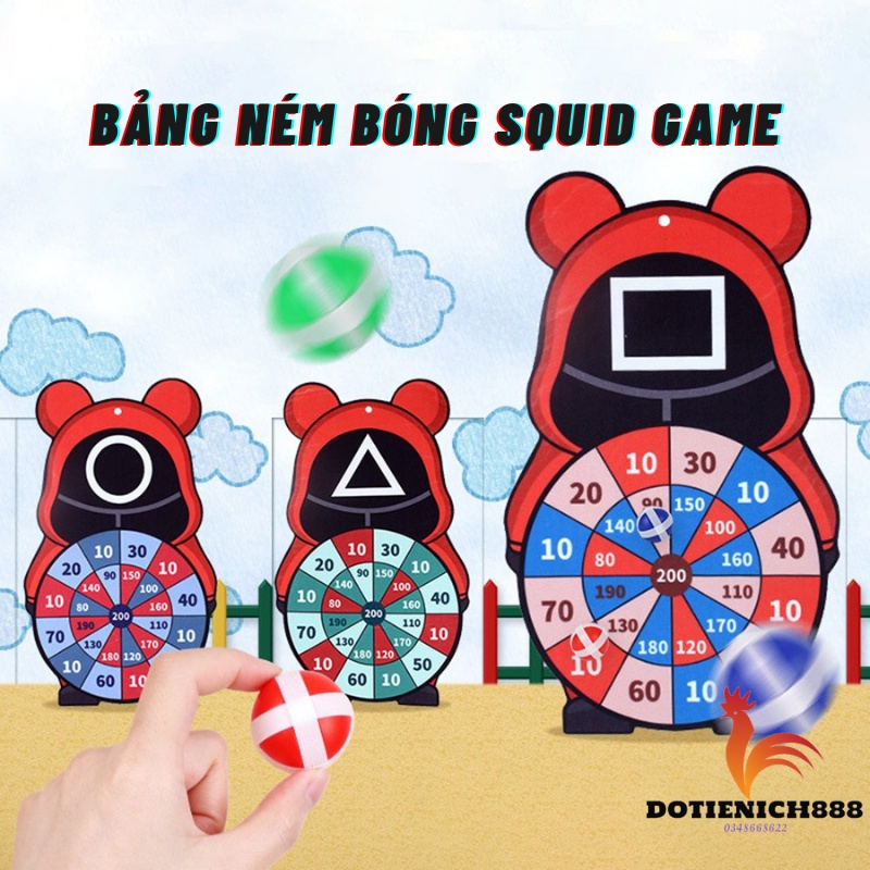 Bảng phi tiêu ném bóng dính SQUID GAME cho bé, ném bóng gai an toàn cho bé,có kèm móc dán tường và 3 bóng dính