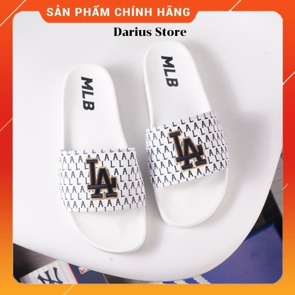 Dép 𝐌𝐋𝐁 LA Nam Nữ Quai Ngang Unisex Siêu Hot Trend Chữ Thêu Sắc Nét, đủ size[ Fullbox + Hỗ trợ đổi size ] - Màu TRẮNG LA