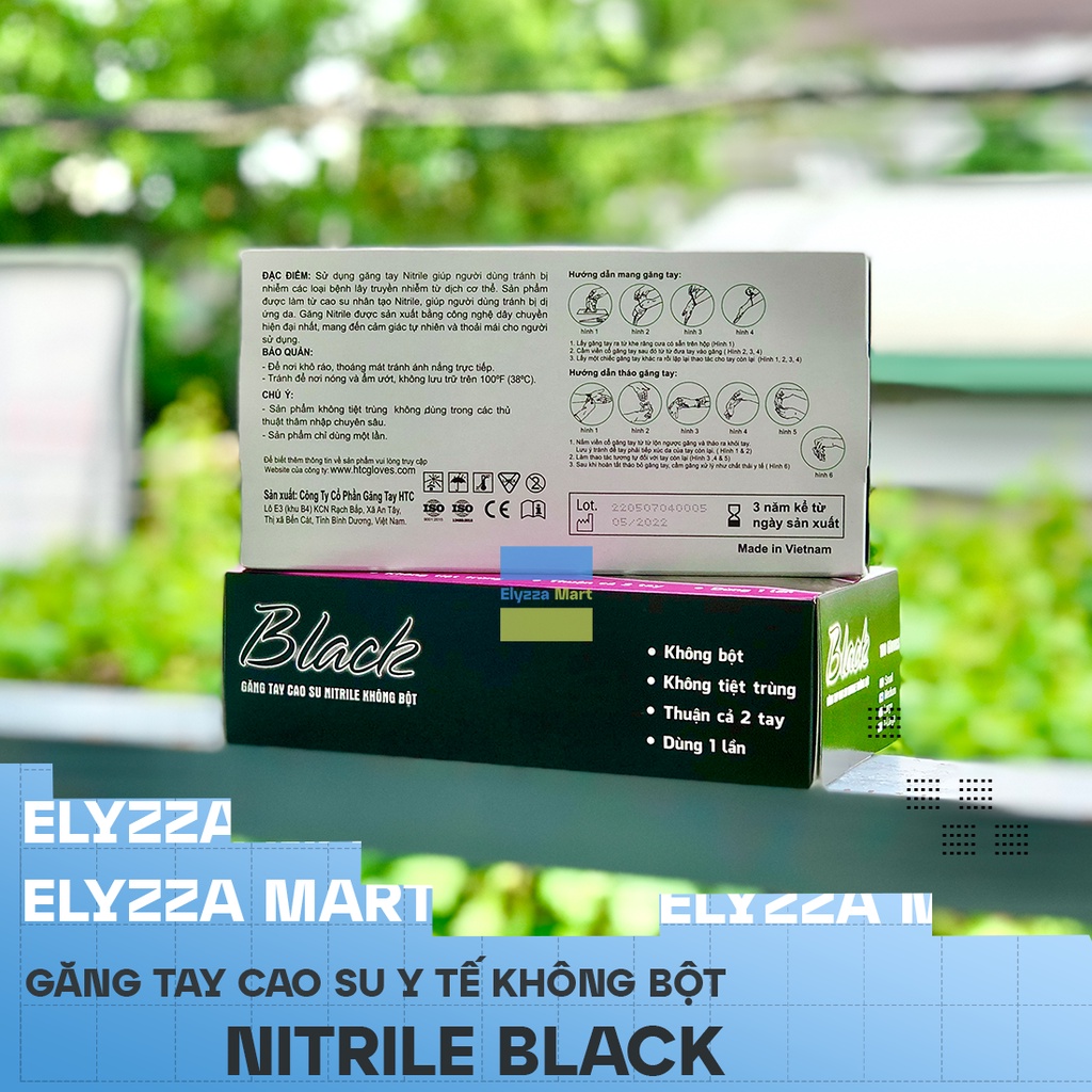 Găng Tay Y Tế Nitrile Màu Đen Không Bột HTC Black