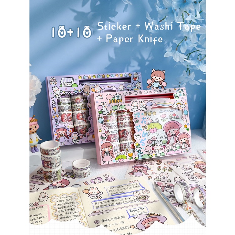 Miếng Dán Trang Trí Sổ Tay Kèm Hộp Đựng Thiết Kế Dễ Thương