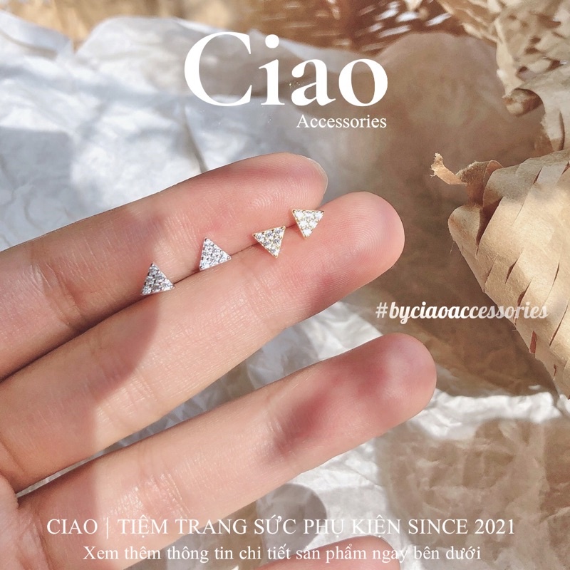 [HOẢ TỐC 1H] Khuyên tai/ Bông tai mạ bạc S925 thiết kế đính đá Triangle Tiny Ciao