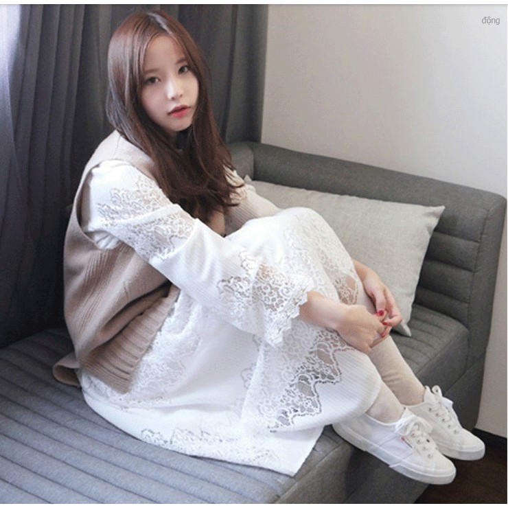 [ODER] [Ảnh Feaback phía sau] Set gile len váy trắng ren ulzzang cực xinh | BigBuy360 - bigbuy360.vn