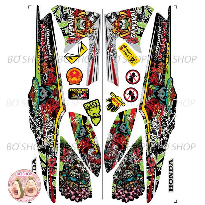 Tem rời WAVE ALPHA 100cc & 50cc Gấu Panda  BƠ SHOP - Tem 3 lớp chống phai màu