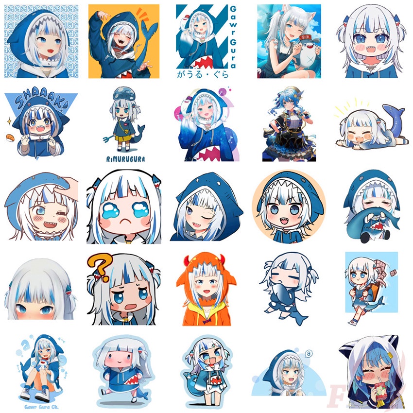 Set 60 Món Đồ Chơi Chất Lượng Cao ❉ Hình Dán Hololive Vtuber Gawr Gura Series 04 ❉ Miếng Dán Đề Can Chống Thấm Nước Vẽ Nguệch Ngoạc Thời Trang DIY
