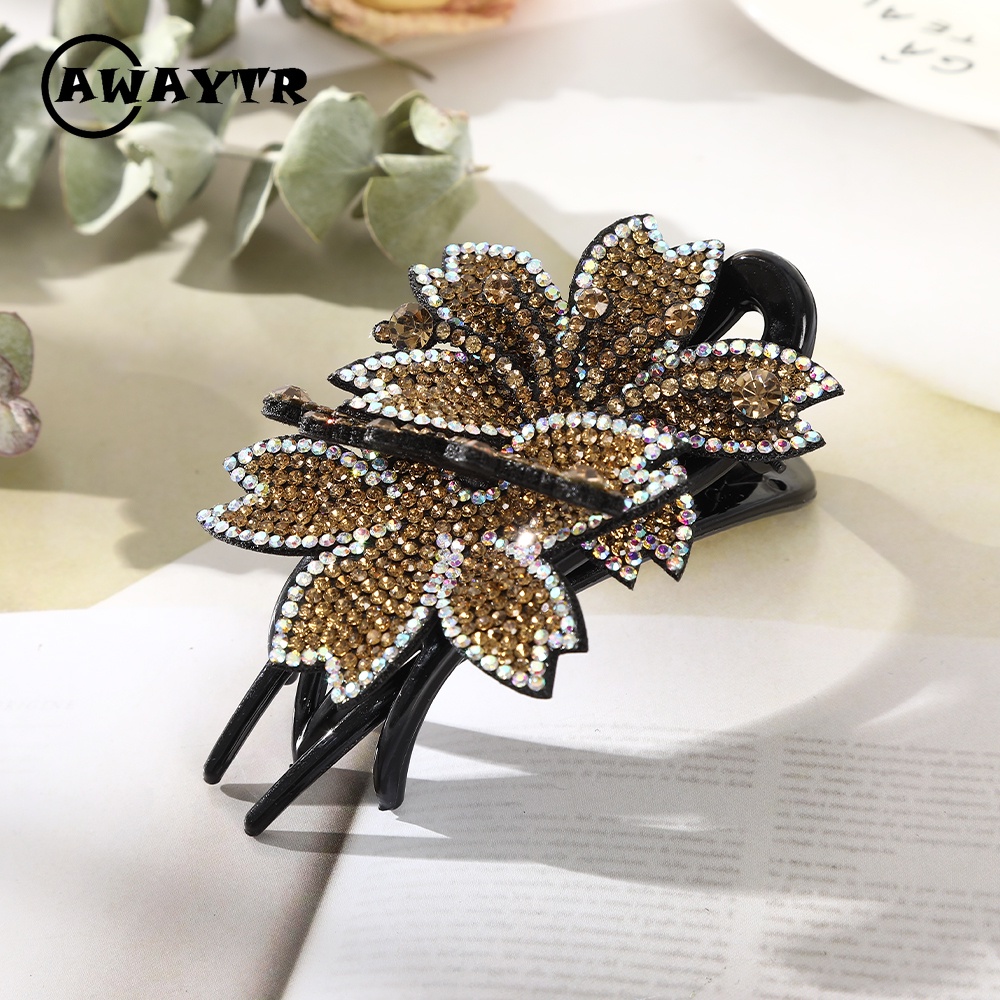 Kẹp Tóc Hình Hoa Đính Đá Pha Lê Phong Cách Retro Mới Cho Nữ