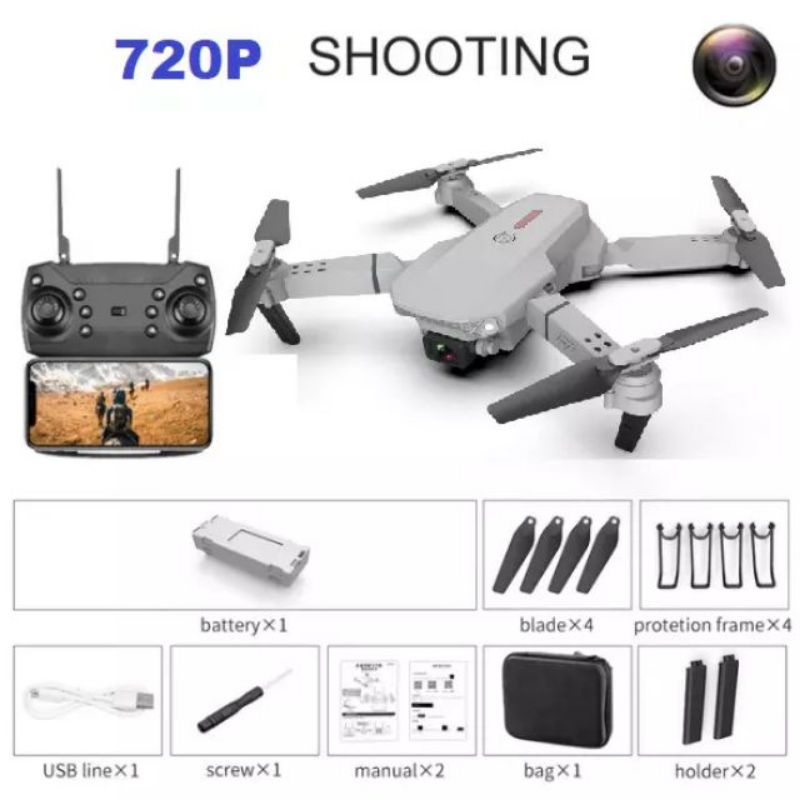 Máy bay điều khiển từ xa Flycam e88 drone pro, 2 camera 4k, 2 pin, tặng kèm túi chống sốc