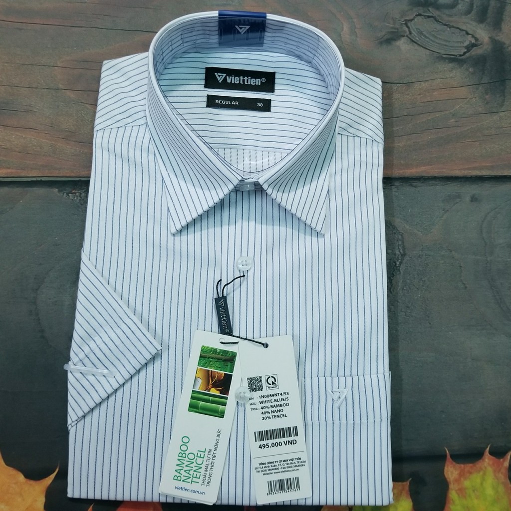 Aó sơ mi nam Việt Tiến ngắn tay mã 1N0089NT4 chính hãng, cao cấp - form suông REGULAR - tà bầu ,kẻ sọc .SHOP HỨA