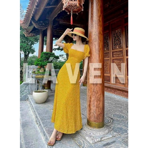 Đầm Maxi Dài Hở Lưng Đi Biển, Maxi Cổ Vuông Tay Phồng Sexy Thời Trang Giá Rẻ _DQC5