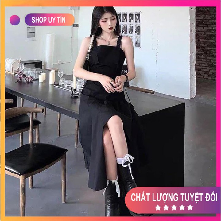 Váy Nữ 💦Váy 2 Dây💦 Freesize-có dây eo điều chỉnh (màu đen) trơn chất đẹp Guuz Mã SET01 | BigBuy360 - bigbuy360.vn