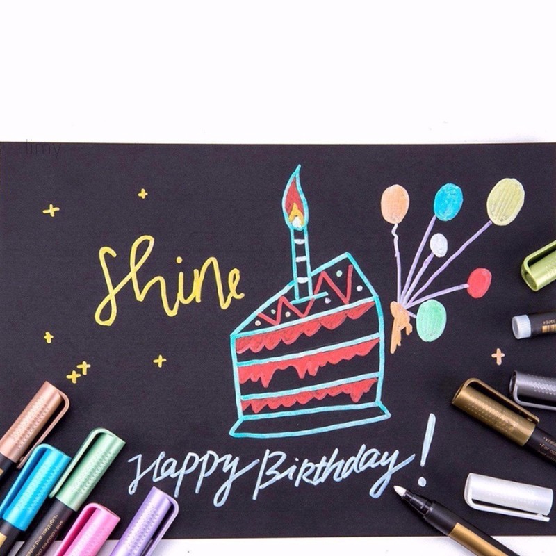 Colourful Paint Marker Pens Metallic Sheen Glitter Calligraphy Arts DIY Album Marking Highlighting Brush Tips