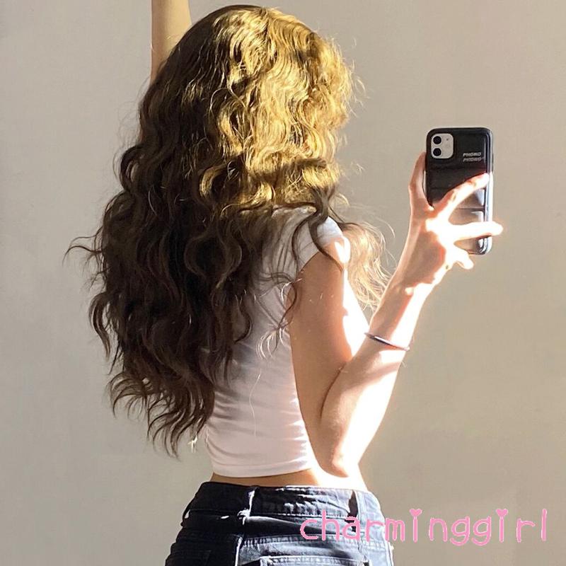 Áo Croptop Tay Ngắn Cổ Chữ U Màu Sắc Trơn Thời Trang Dành Cho Nữ