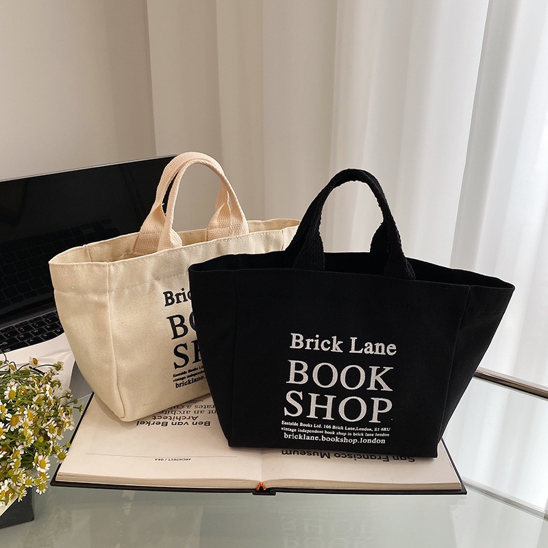 Túi Xách Canvas Đựng Hộp Cơm Trưa In Chữ Đơn Giản Phong Cách Nhật Bản