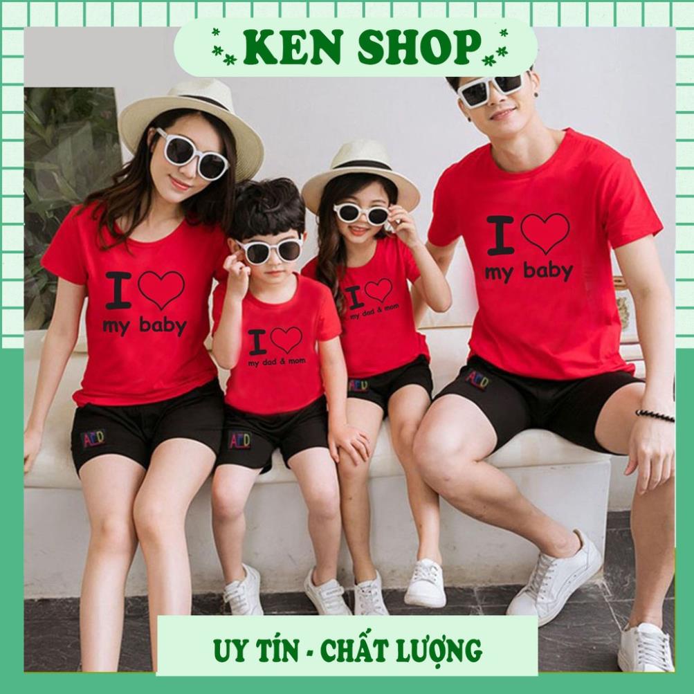 Đồ gia đình áo thun phông in hình i love papa mama baby