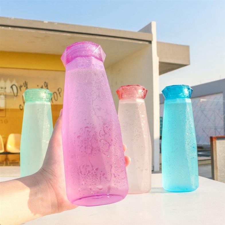 [Hàng Chính Hãng] Bình thủy tinh đựng nước nóng lạnh chai 500ml nắp nhựa dáng kim cương thể thao du lịch cao cấp