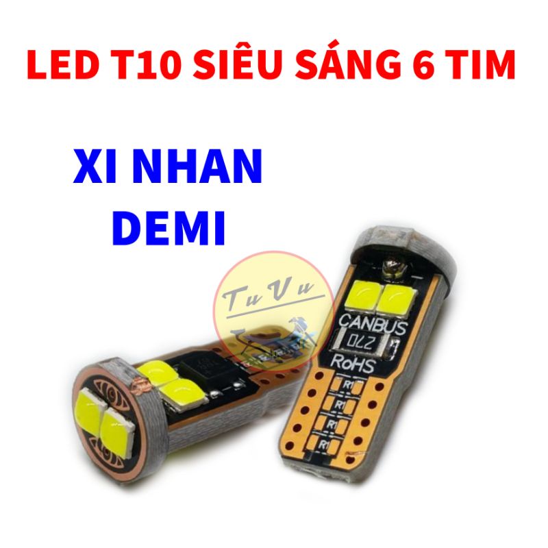 Đèn Led T10 Siêu Sáng 6 Tim Gắn Xinhan, demi xe máy