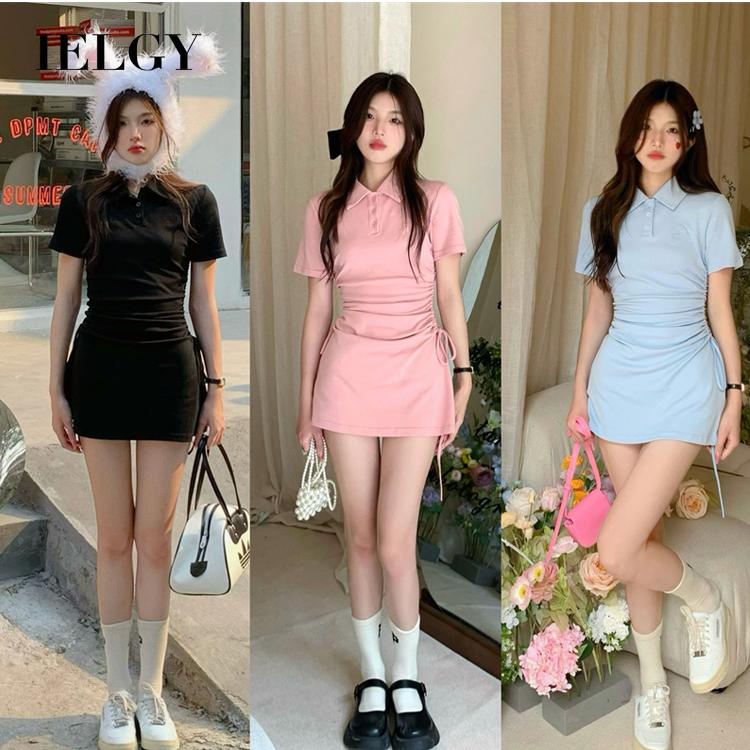 Đầm IELGY tay ngắn có dây rút eo thời trang cho nữ