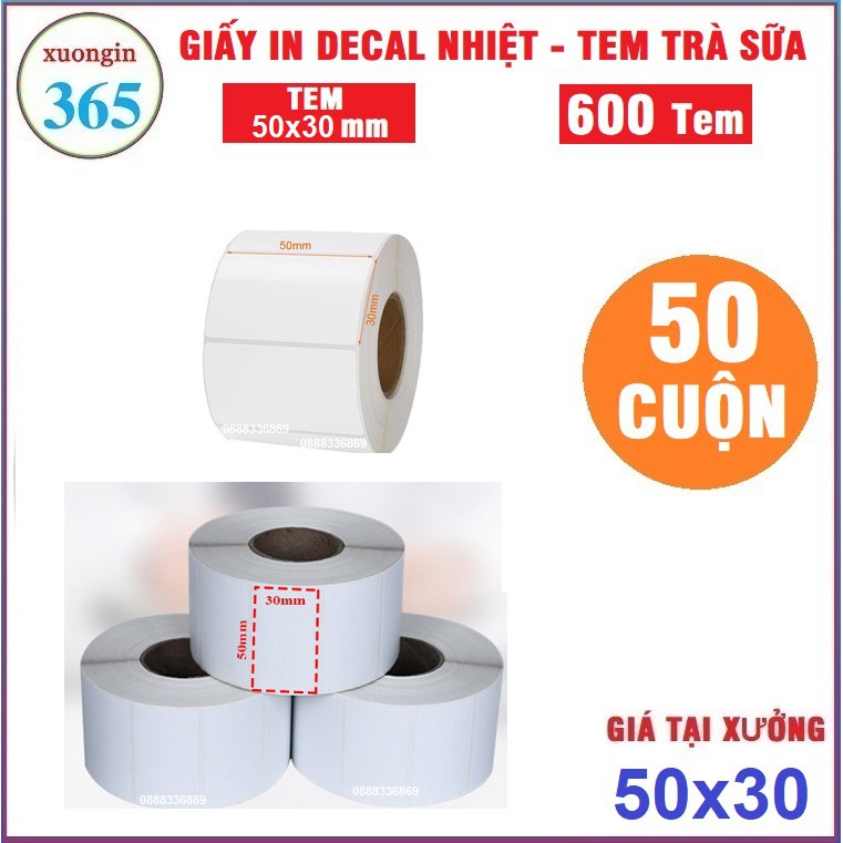 [1 THÙNG] Tem in nhiệt 50x30mm dùng cho quán trà sữa