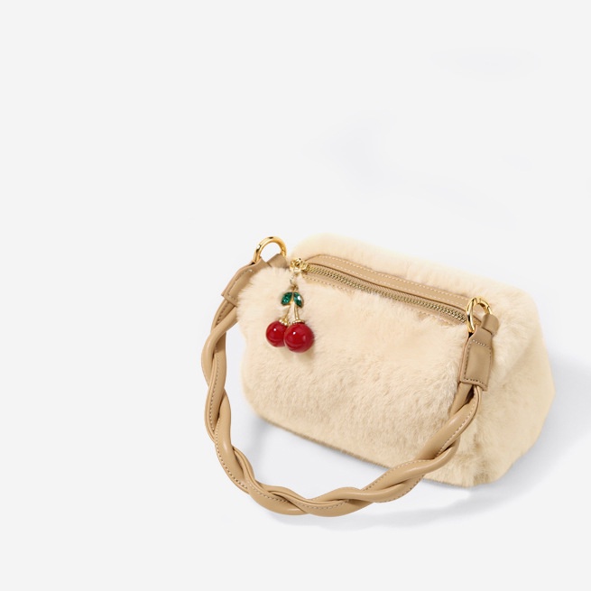 Túi xách tay JASMIN NOIR vải lông xù dáng vuông nhỏ thời trang dành cho nữ