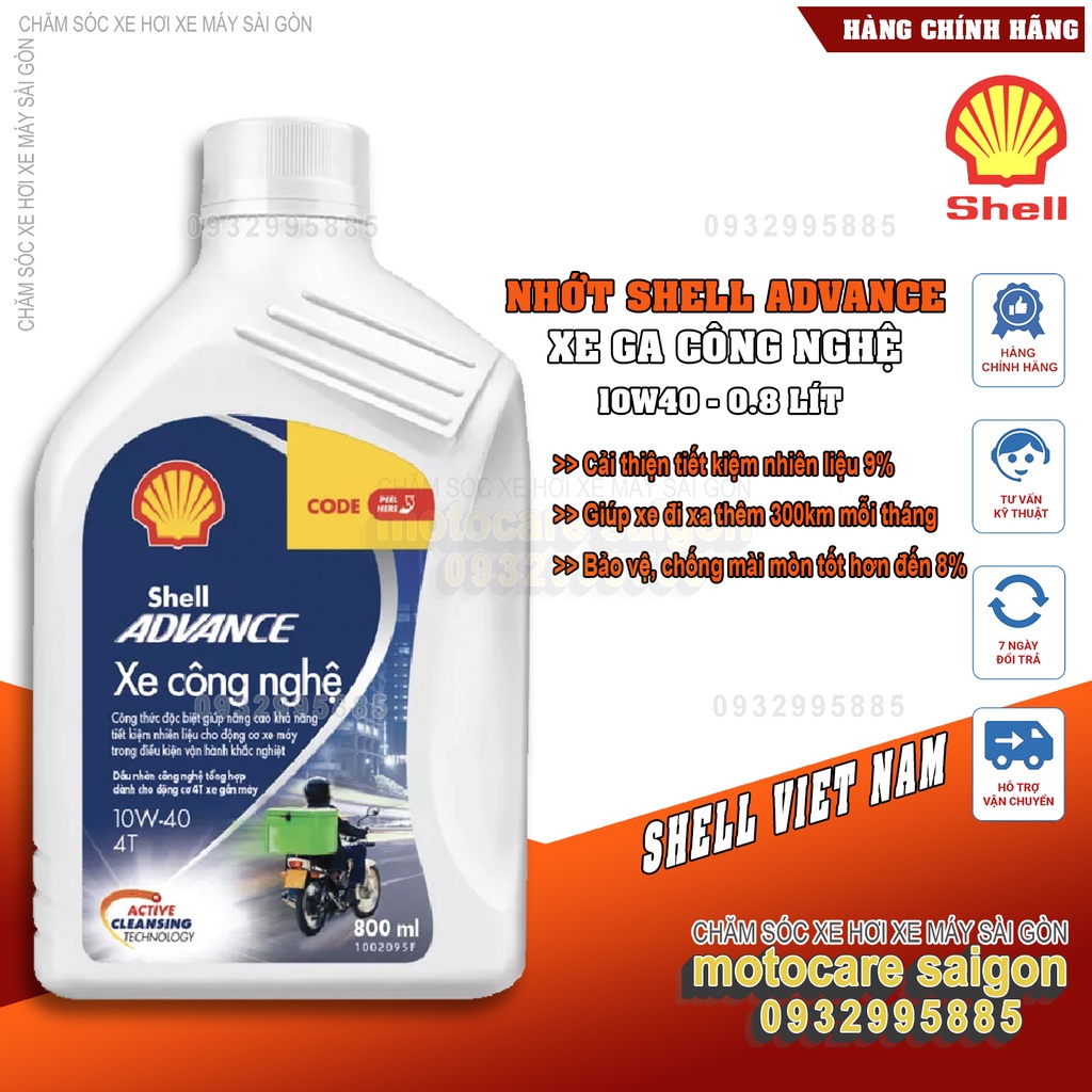 Dầu nhớt 4T Shell Advance TECHBIKE xe công nghệ 10W40 0.8L