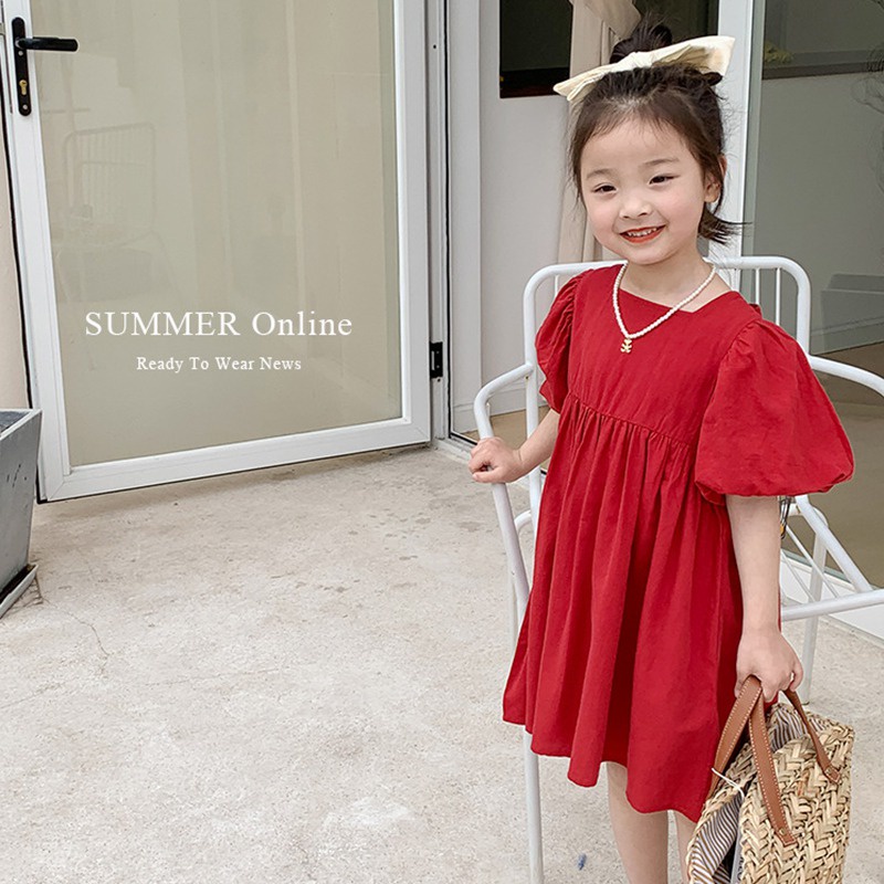 Đầm Tay Phồng Cổ Vuông Thắt Nơ Xinh Xắn Thời Trang Hè Phong Cách Hàn Quốc Cho Nữ