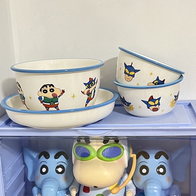 Shin Chan Cậu bé bút chì x siêu nhân Bát cơm gốm sứ bát đĩa dễ thương bộ đồ ăn gia đình