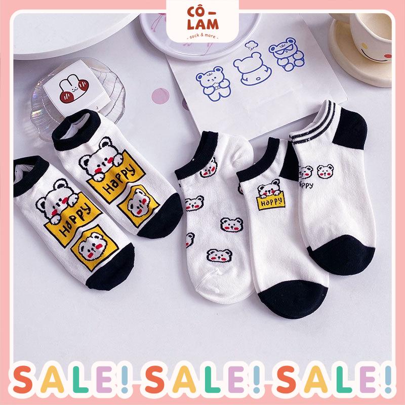 [Tiệm vớ cô Lam] Tất vớ cổ ngắn set gấu đen trắng