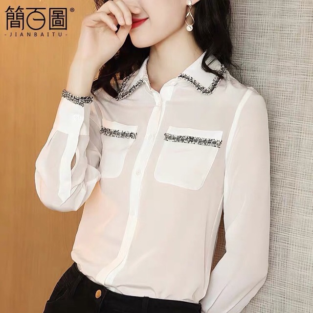 Áo Sơ Mi Viền Cao Cấp (kèm video + ảnh thật) , Áo Sơ Mi Nữ Pha Viền Siêu XInh
